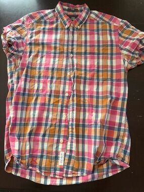 H&M Pink Orange Blue Plaid Short-Sleeve Button-Down Shirt